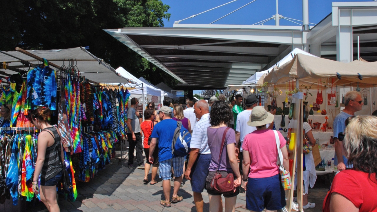 Portland Saturday Market's partially covered area in Waterfront Park, in 2012.