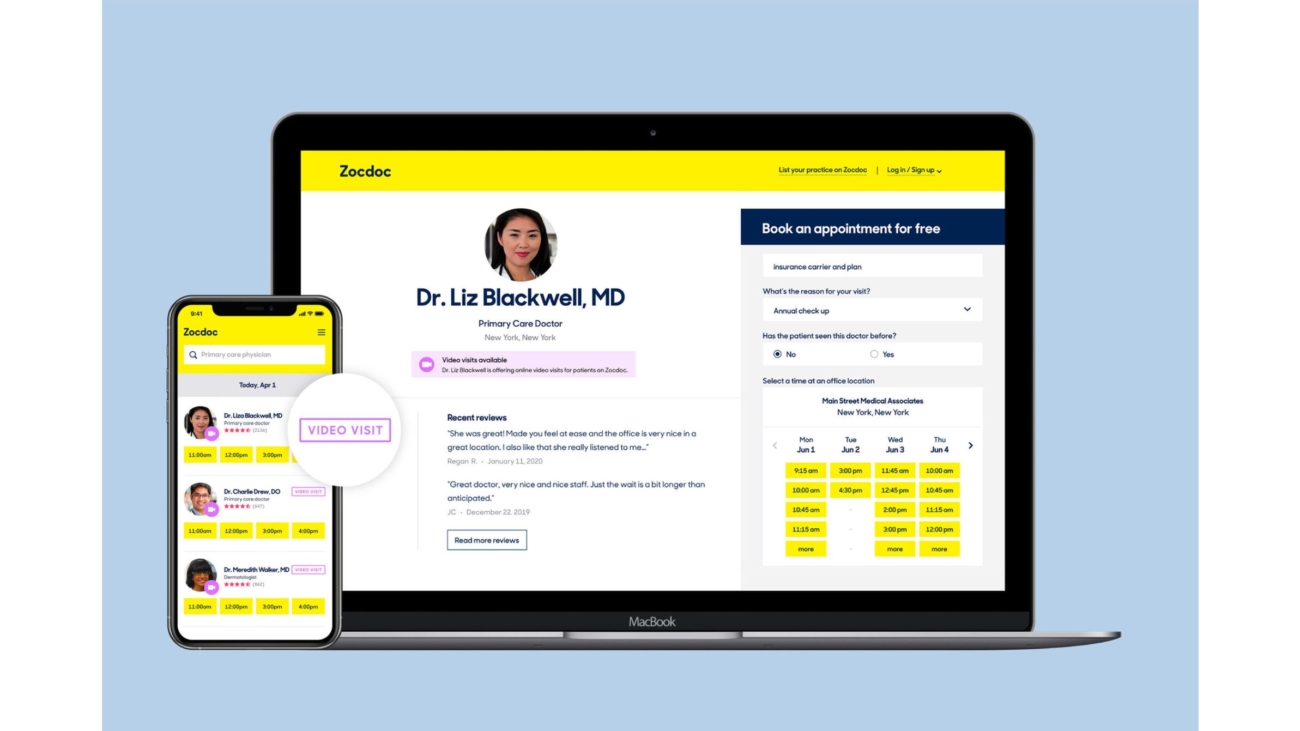 Zocdoc is helping alleviate the strain on the healthcare system by building a critical mass of new telehealth appointments. Now, patients can find and schedule virtual appointments with providers across 50 specialties — whether for COVID-19 or routine healthcare needs. (www.zocdoc.com)